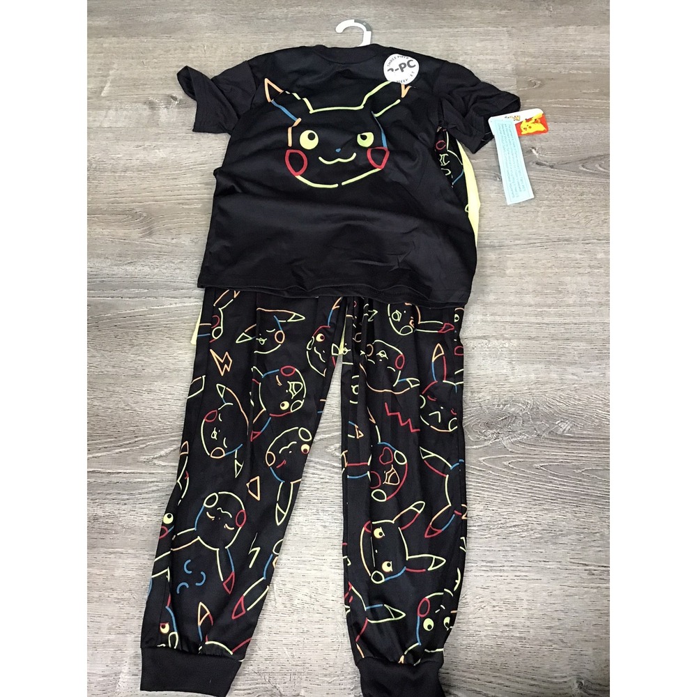 Pokemon Pajamas Kids Black Yellow Pikachu Youth 8/10 M 3 Piece PJ Set Boys NEW